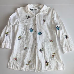 Richard Malcolm Linen Embroidered Button down Top Size M